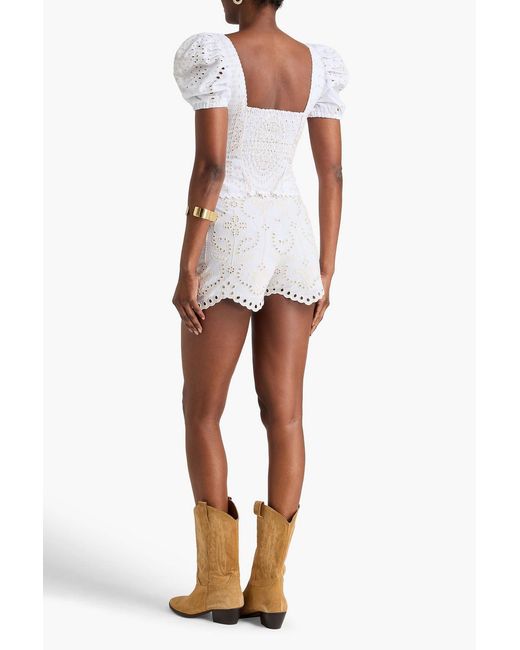 Charo Ruiz White Mason Broderie Anglaise Cotton-Blend Shorts