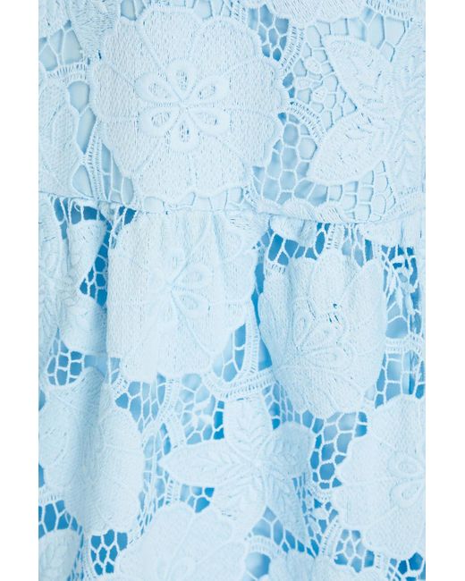 Marchesa Blue Scalloped Guipure Lace Midi Dress