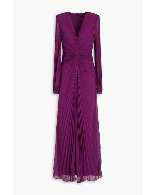 Badgley Mischka Purple Plissé-georgette Gown
