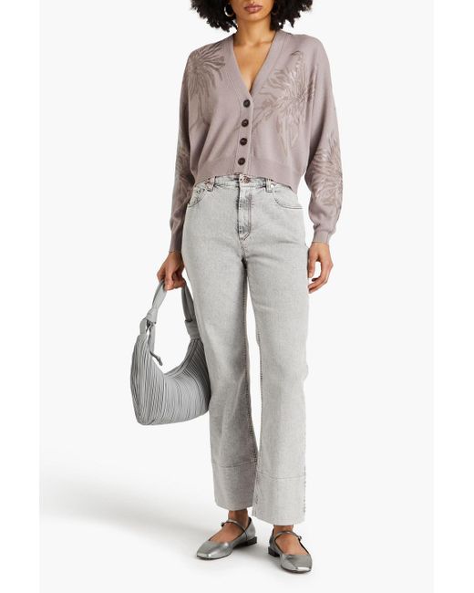 Brunello Cucinelli Gray Bead-embellished High-rise Bootcut Jeans