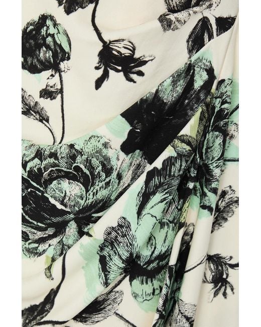 Erdem White Draped Floral-print Cady Midi Dress