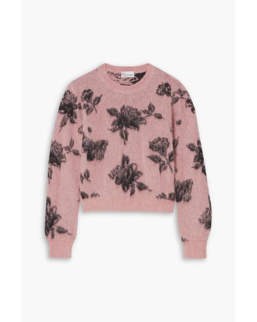 RED Valentino Pink Cropped Jacquard-knit Sweater