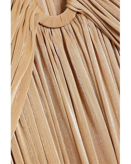 Costarellos Natural Cutout Metallic Satin-jacquard Gown