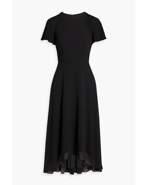 Mikael Aghal Black Ruffled Chiffon Midi Dress