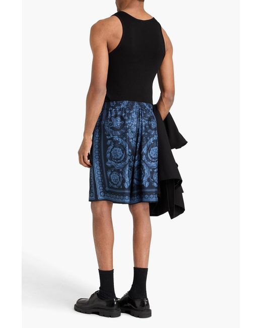 Versace Blue Printed Silk-Twill Shorts for men