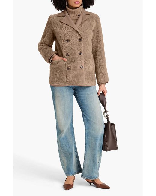 Theory Brown Double-breasted Reversible Shearling Jacket