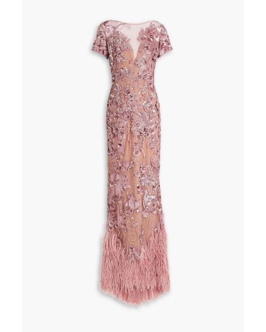 Zuhair Murad Pink Embellished Silk-blend Tulle Gown