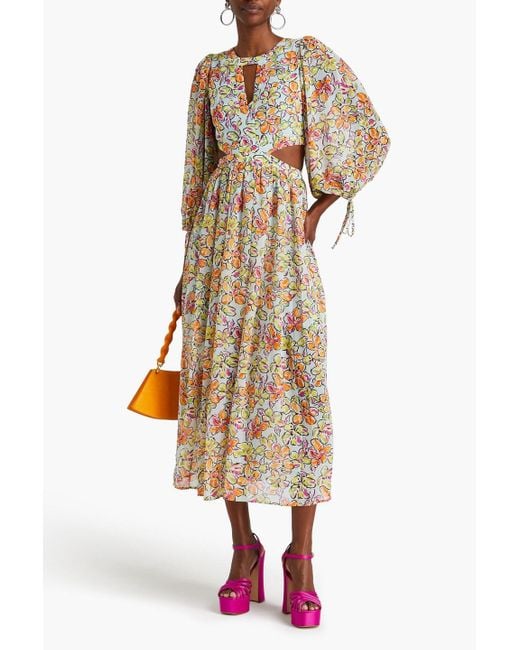 Maje Natural Cutout Floral-print Georgette Midi Dress