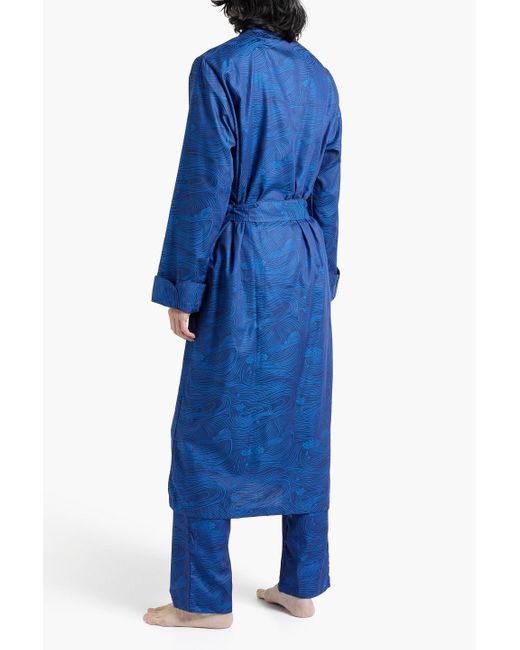 Derek Rose Blue Paris Cotton-jacquard Robe for men