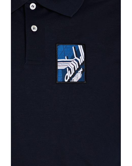 Dunhill Blue Appliquéd Cotton-piqué Polo Shirt for men