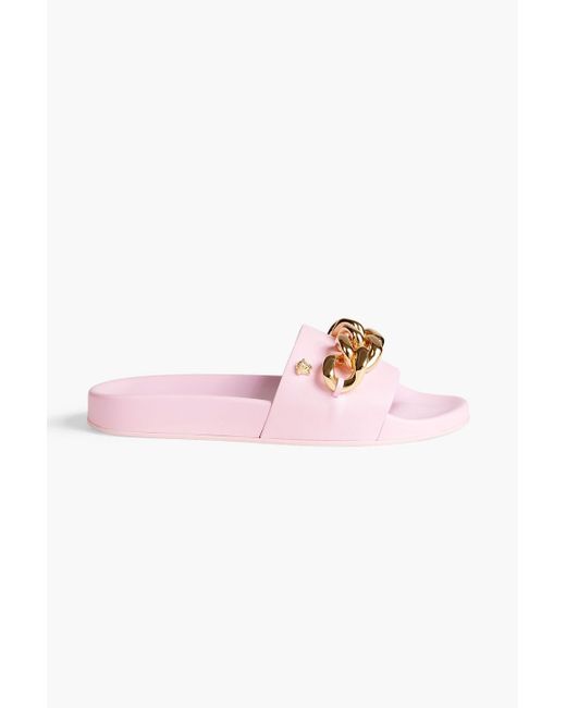 Versace Pink Chain-embellished Leather Slides
