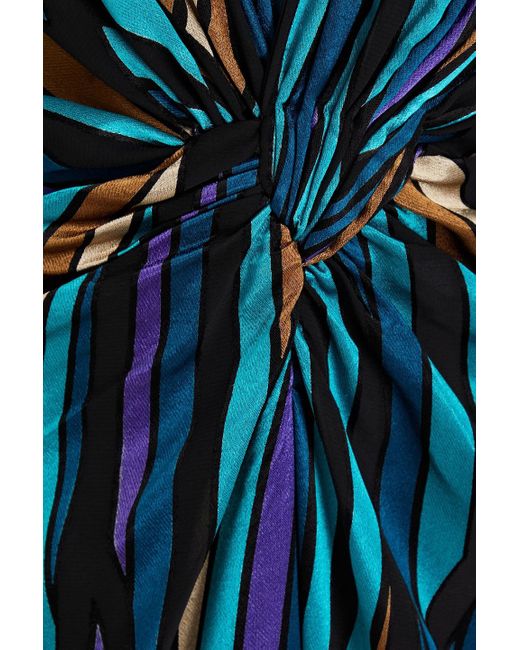 Costarellos Blue Twisted Striped Satin Maxi Dress