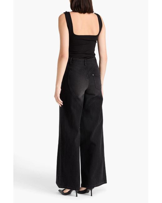 Area Black Cutout Crystal-Embellished High-Rise Wide-Leg Jeans