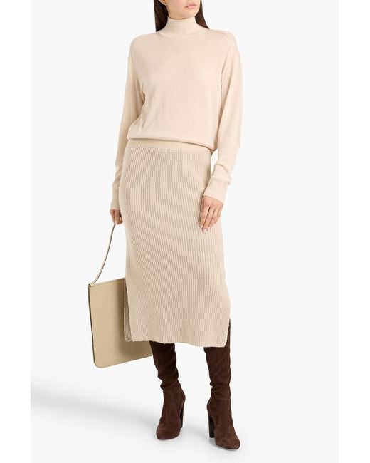 Brunello Cucinelli Natural Sequin-Embellished Cashmere And Silk-Blend Midi Skirt