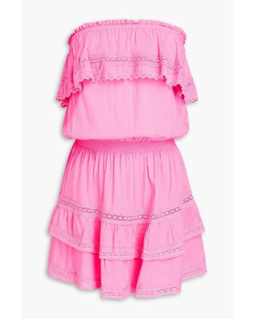 Melissa Odabash Pink Salma Strapless Ruffled Voile Mini Dress