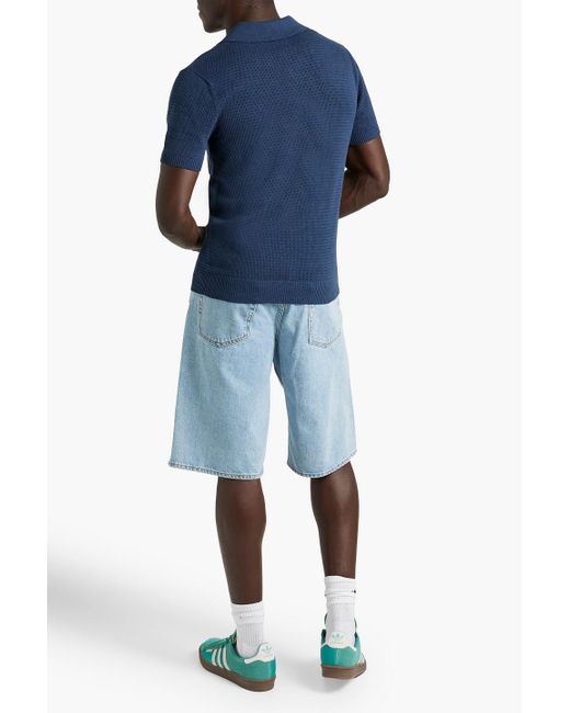 Frescobol Carioca Blue Clemente Slim-fit Pointelle-knit Cotton Polo Shirt for men