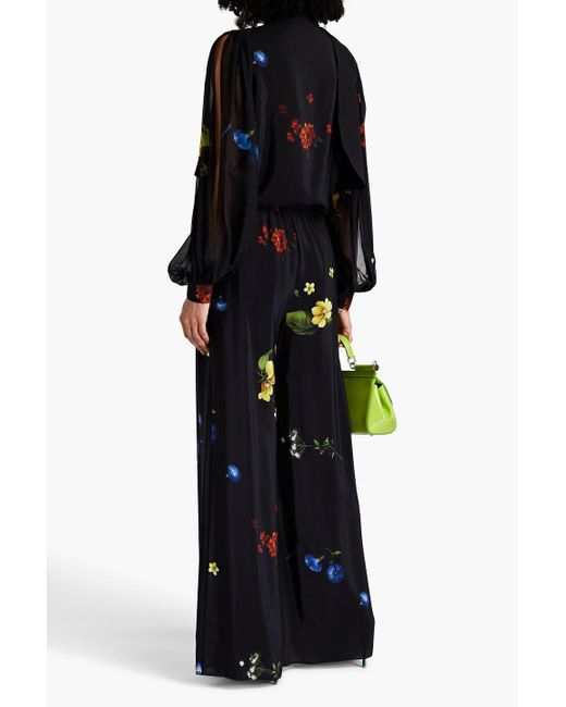 Elie Saab Floral-print Silk Crepe De Chine Wide-leg Pants in