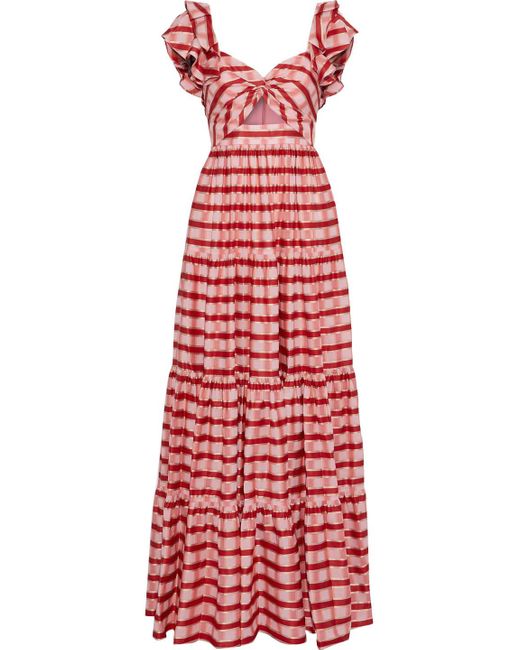 Diane von Furstenberg Shea Twist-front Cutout Checked Organza Maxi Dress Tomato Red