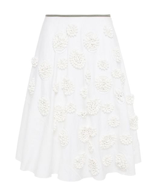Prada White Bead-embellished Cotton-twill Skirt