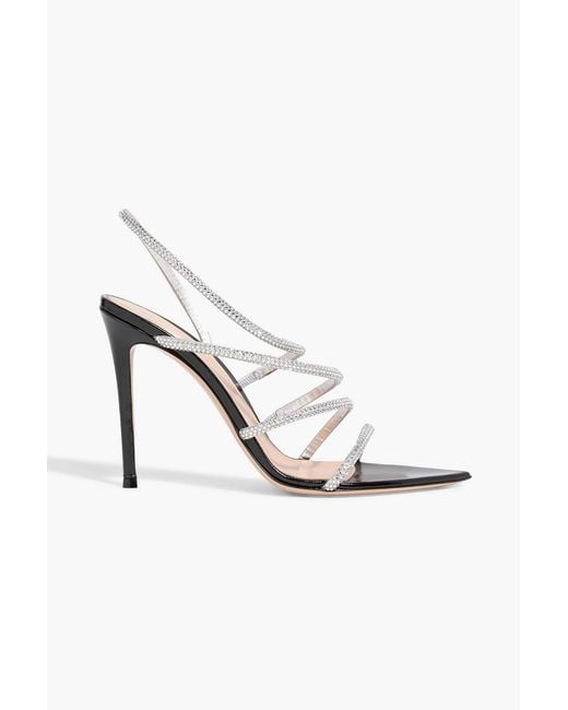 Gianvito Rossi White Crystal Ettie 105 Embellished Leather Slingback Sandals