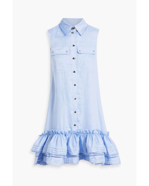 Aje. Blue Yvonne Ruffled Linen Mini Shirt Dress