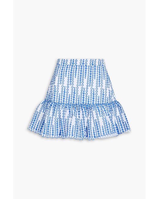 Charo Ruiz Blue Formentera Gathered Broderie Anglaise Cotton-Blend Mini Skirt