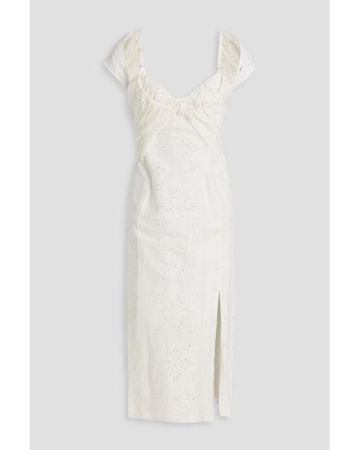 Jacquemus White Cold-shoulder Broderie Anglaise Linen-blend Midi Dress