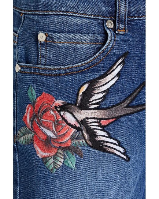 RED Valentino Blue Embroidered Faded Denim Shorts