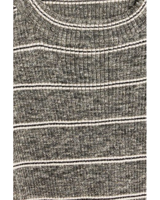 Brunello Cucinelli Gray Metallic Striped Ribbed-Knit Top