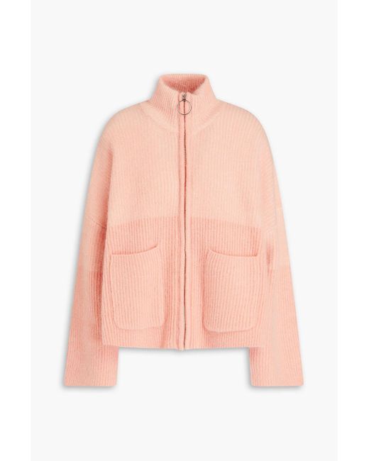 Holzweiler Pink Ribbed-knit Zip-up Cardigan