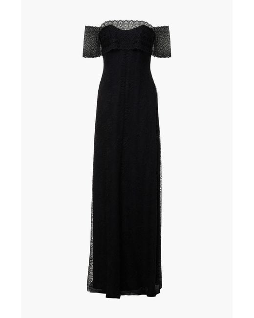 Amanda Wakeley Black Mesh-paneled Corded Lace Maxi Dress