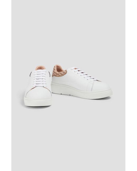 Emporio Armani White Printed Leather Sneakers