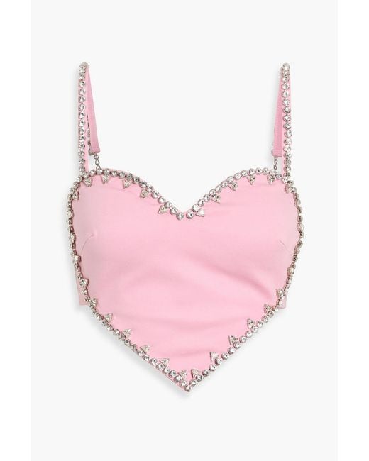 Area Pink Cropped Crystal-Embellished Ponte Bustier Top