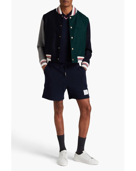Thom Browne Blue Color-Block Wool-Felt Bomber Jacket for men
