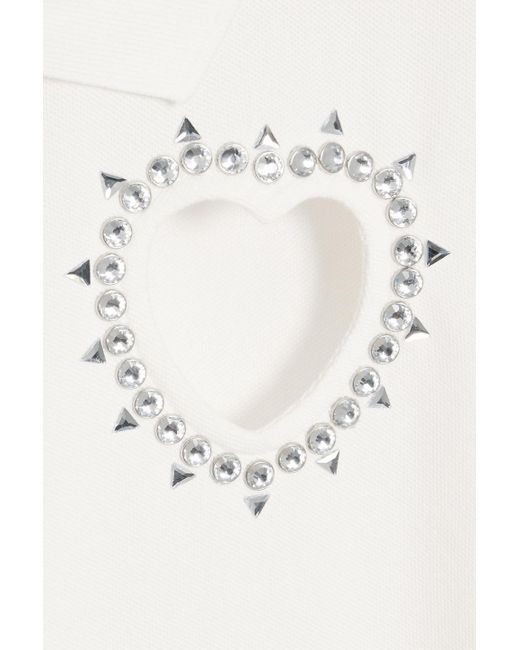 Area White Embellished Cotton-Piqué Mini Shirt Dress