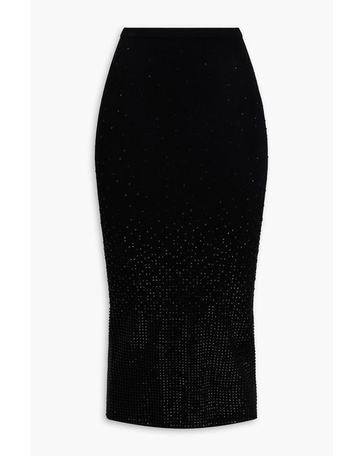 Sandro Black Crystal-Embellished Knitted Pencil Midi Skirt
