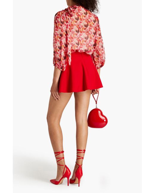 RED Valentino Red Bow-detailed Printed Silk-chiffon Blouse