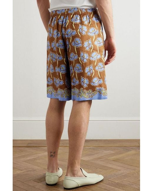 Versace White Straight-leg Printed Silk-twill Shorts for men