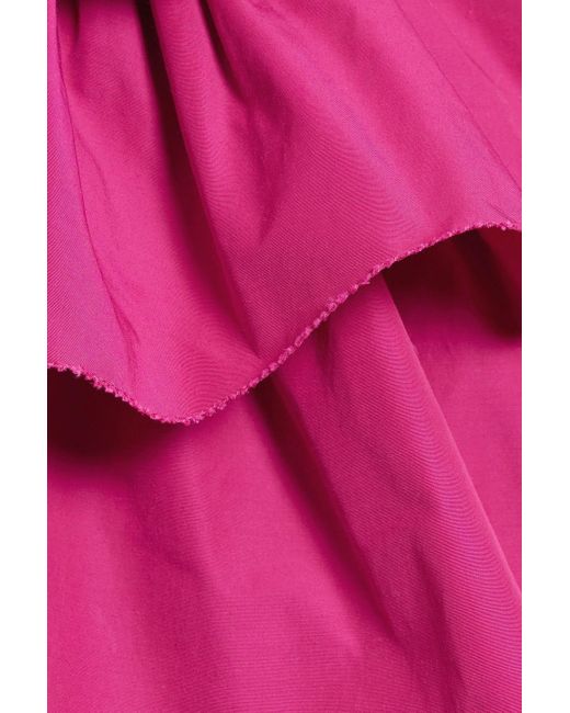 Marchesa Pink Strapless Floral-Appliquéd Ruffled Taffeta Mini Dress