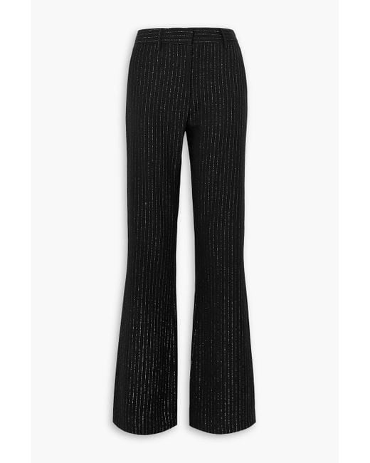 Alessandra Rich Black Pinstriped Metallic Wool-blend Twill Flared Pants