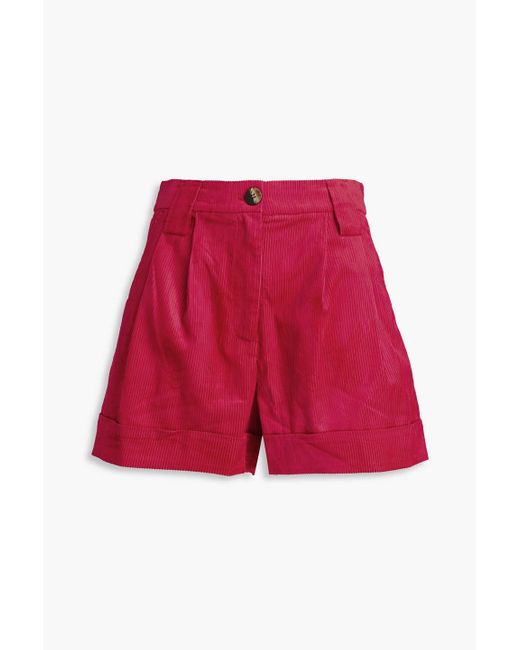 Ganni Red Cotton-blend corduroy shorts