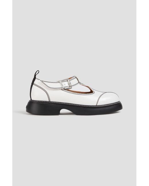 Ganni White Topstitched Mary Jane Pumps
