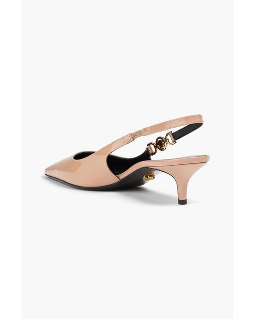 Versace White Medusa Embellished Patent-leather Slingback Pumps