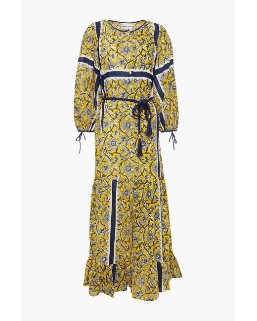 Antik Batik Yellow Marius Belted Floral-print Cotton Midi Dress