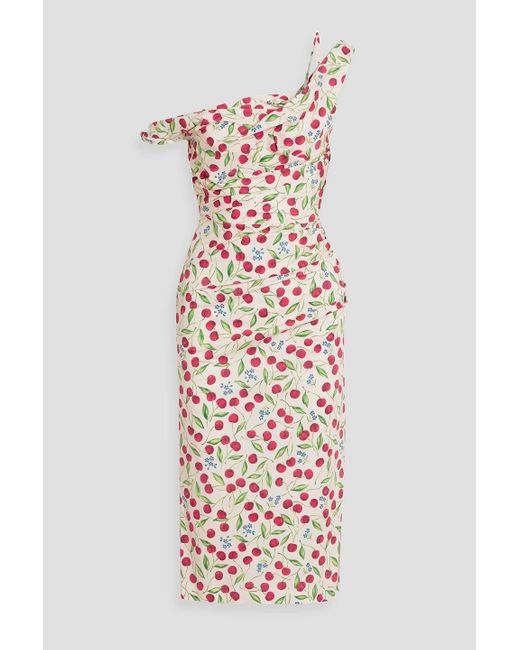 Carolina Herrera White One-shoulder Printed Cotton-blend Poplin Mini Dress