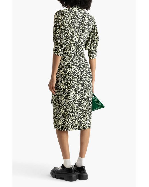 Ganni Black Printed Crepe Midi Wrap Dress