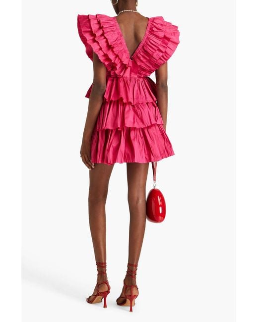Aje. Pink Rhythmic Tiered Taffeta Mini Dress