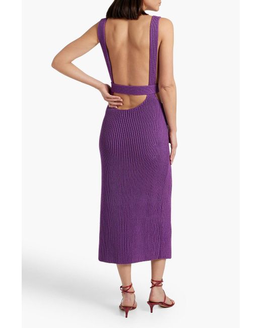 Khaite Purple Alessia Cutout Ribbed Cotton-blend Midi Dress