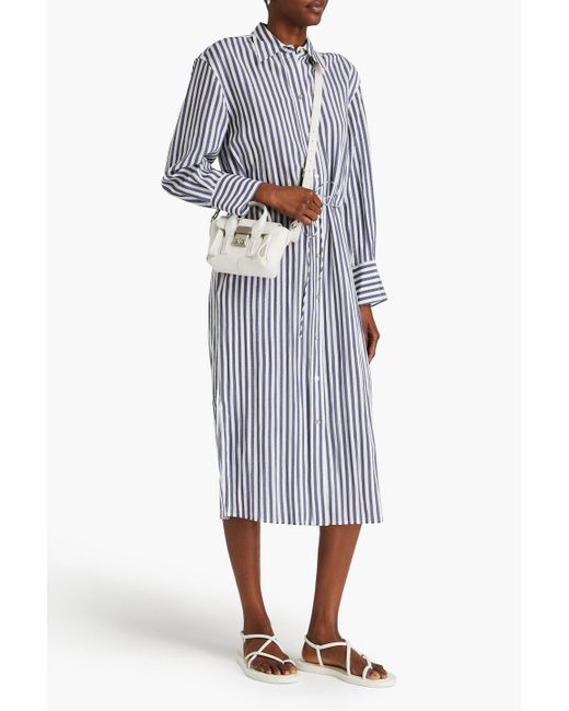 Vince Blue Belted Striped -blend Midi Shirt Dress