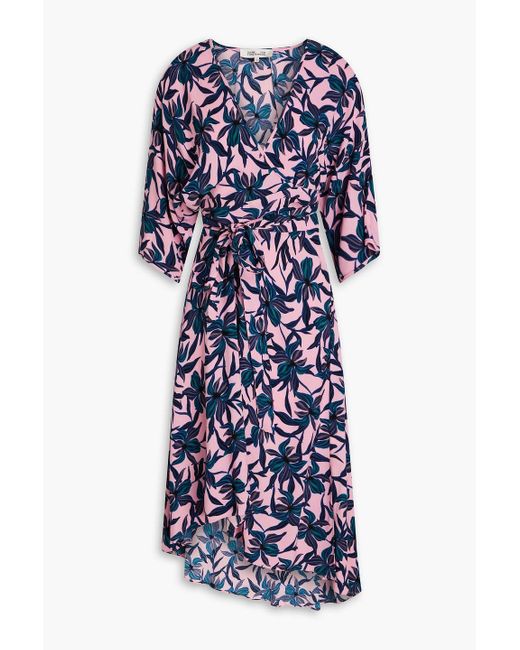 Diane von Furstenberg Blue Eloise Wrap-effect Floral-print Crepe Midi Dress
